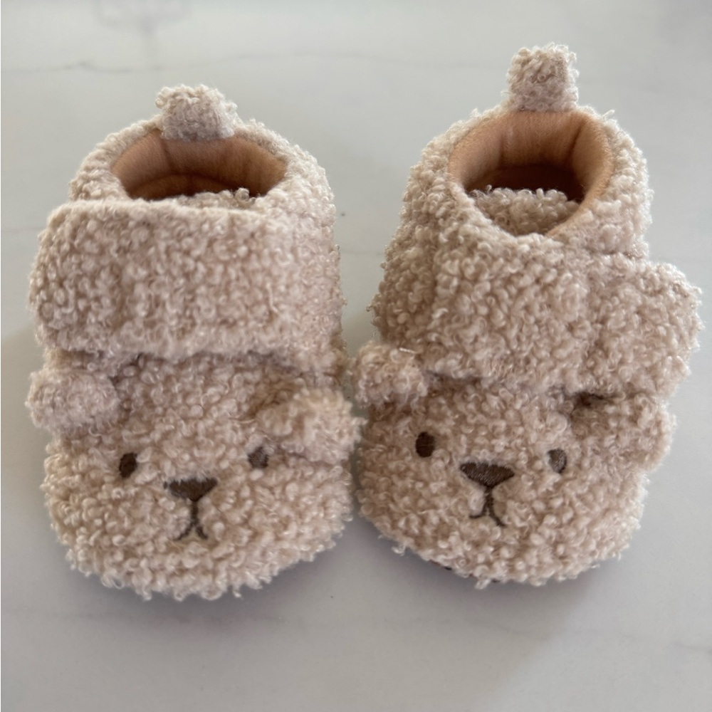 Cozy Bear Tan Baby Slippers